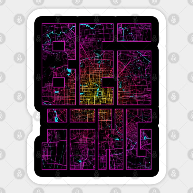 Beijing, China City Map Typography - Neon Sticker by deMAP Studio